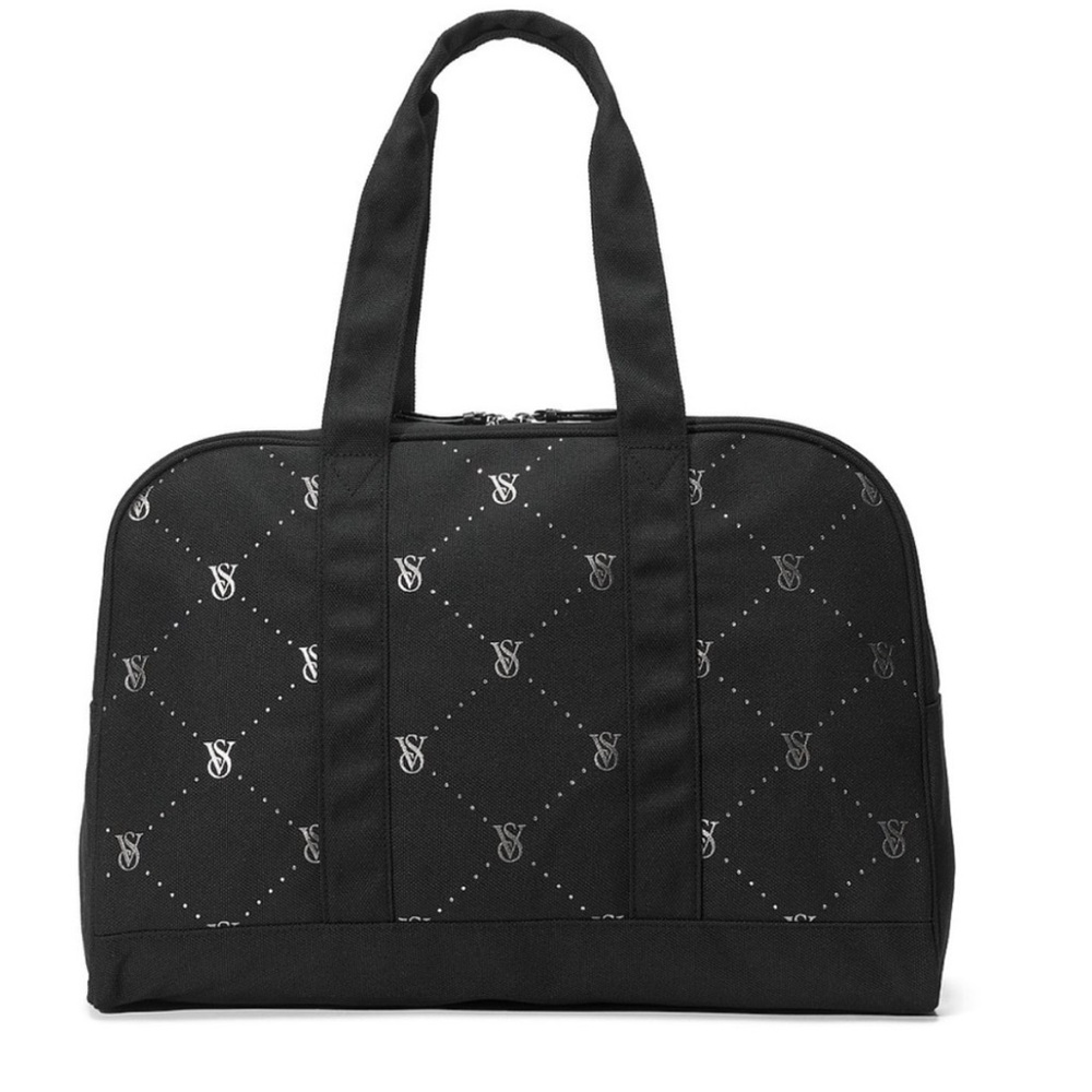 NWOT Victoria's Secret VS Logo Large Weekender Black Quilted Tote Zip Duffle Bag